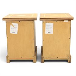 Barker & Stonehouse - contemporary flagstone and mango wood bedside cabinets, square top with inlaid flagstone, above three drawers with metal ring pull handles, raised on a plinth base with bracket feet