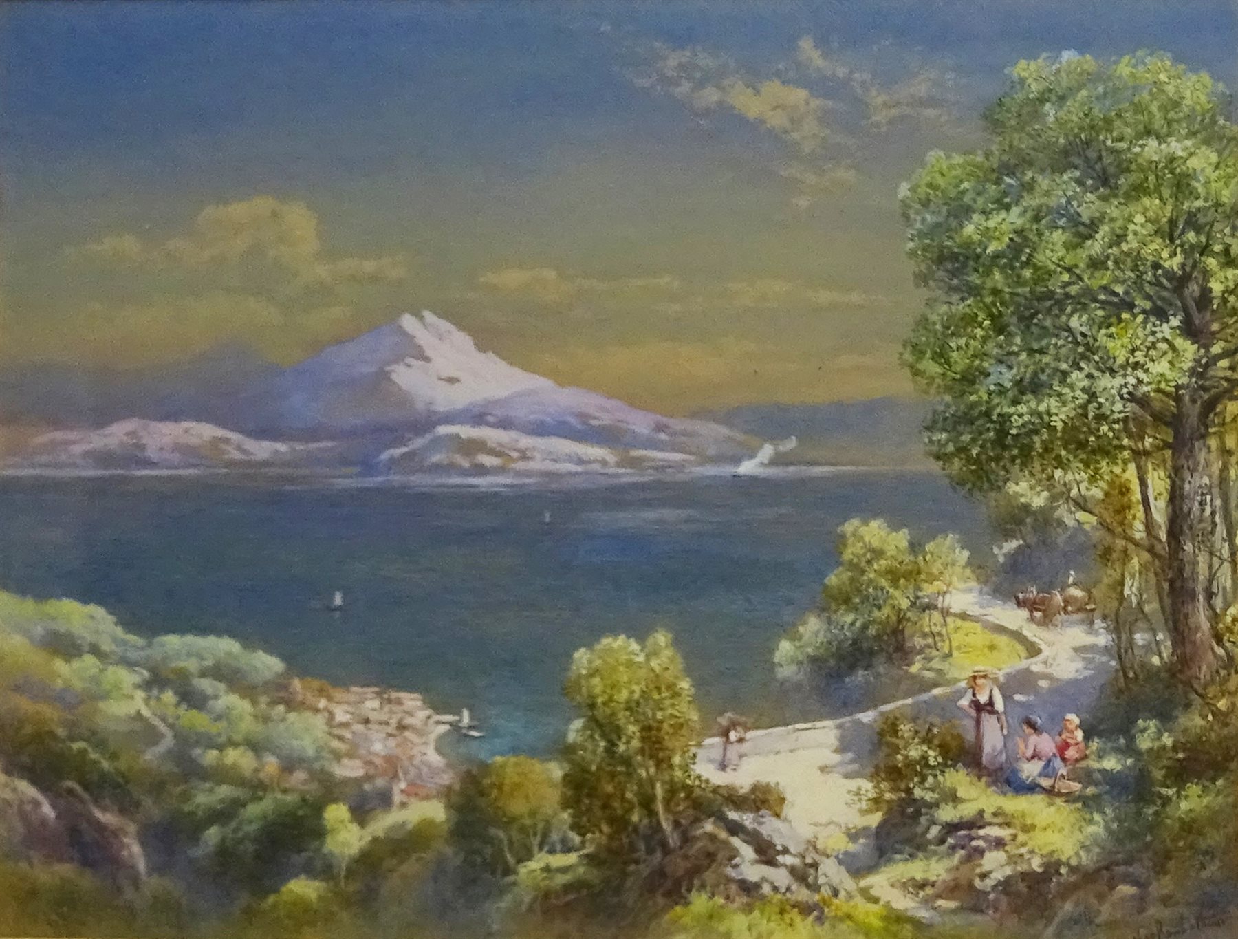 Charles Edmund Rowbotham (British 1856-1921): 'The Lake of Zug Switzerland', watercolour and gouache signed 30cm x 41cm