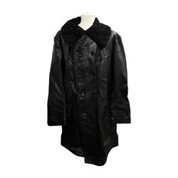 Swedish green army field coat, M1909, with a sheepskin lining and military leather jacket 