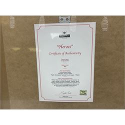 Set of four Royal Mail David Bowie limited edition album stamp prints, comprising Heroes, Ziggy Stardust Tour, Hunky Dory and Let's Dance, all framed and in original packaging, H43cm W43cm