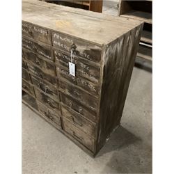 19th century pine multi-drawer workshop cabinet, fitted with double cupboard and drawers - THIS LOT IS TO BE COLLECTED BY APPOINTMENT FROM THE OLD BUFFER DEPOT, MELBOURNE PLACE, SOWERBY, THIRSK, YO7 1QY