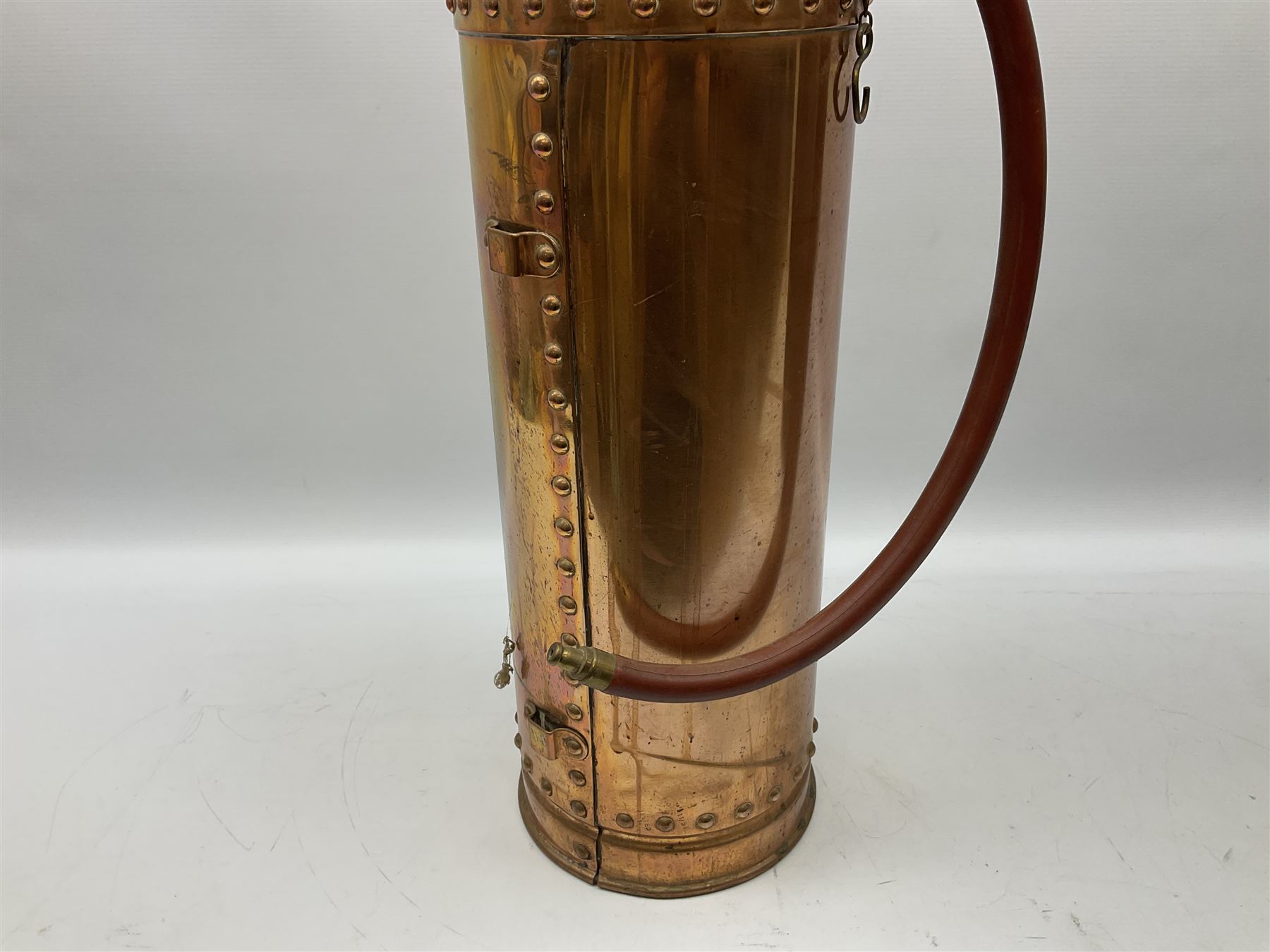 Large copper ‘Waterloo’ fire extinguisher by Read and Campbell Ltd and another Safex example 
