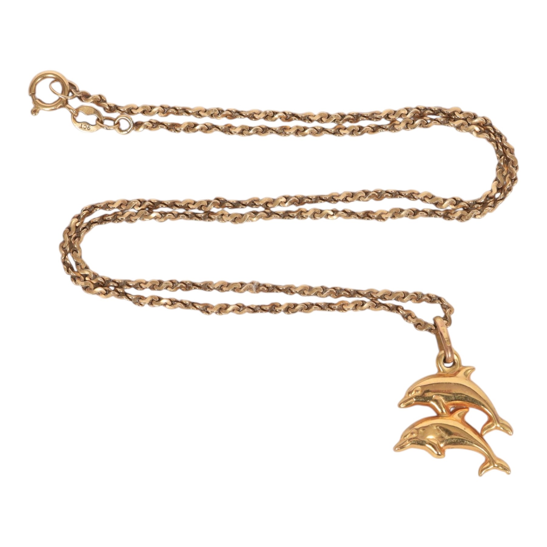 9ct gold dolphin pendant necklace