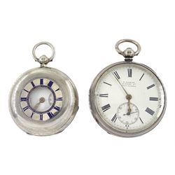 Victorian silver half hunter key wound lever pocket watch movement inscribed Mark Lever?, Manchester, No. 13772, case by Charles Cooke, Chester 1892 and an open face keyless lever pocket watch by H. Samuel, Manchester, No. 155622, case by Fattorini & Sons Ltd, Birmingham 1890
