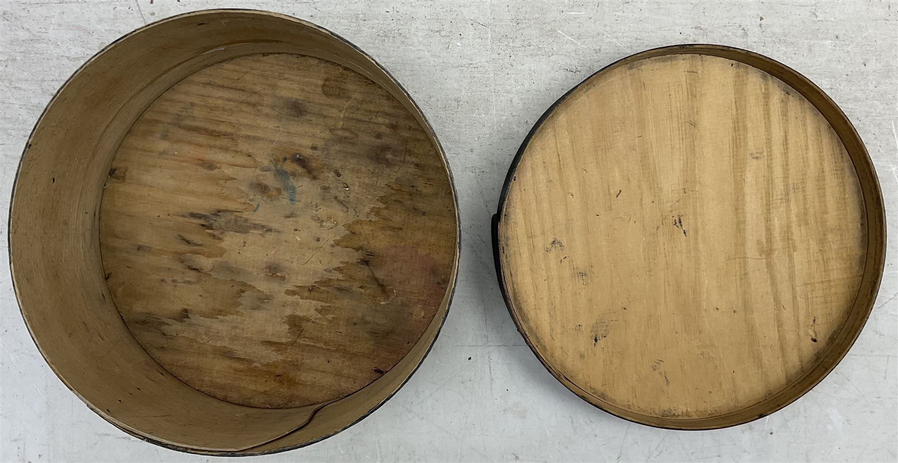 Attrib. Alfred Wallis (British 1855-1942): The Lighthouse, oil on circular wooden box signed, diameter 22cm height 11cm