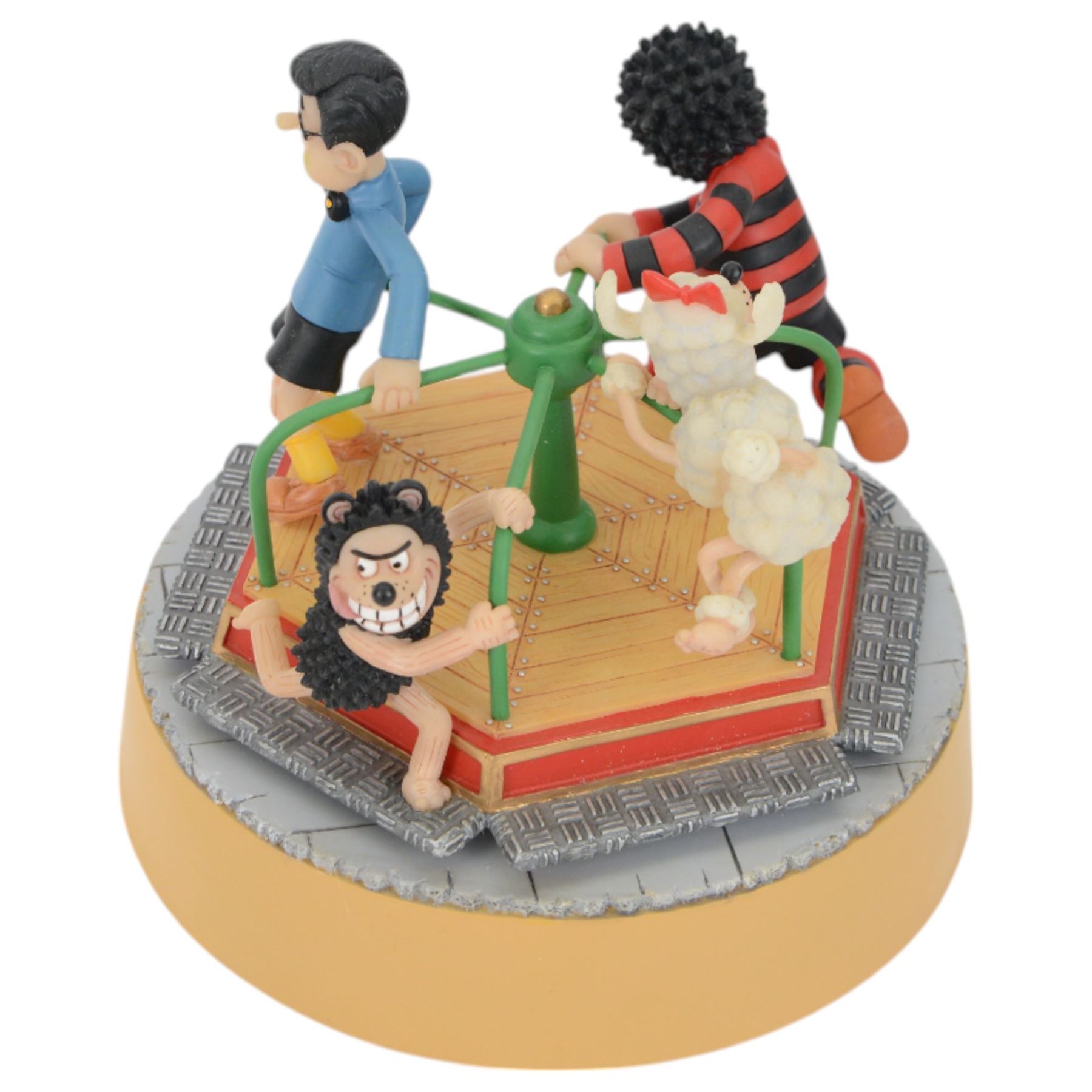 Four Robert Harrop Beano Dandy Collection figures, comprising The Roundabout Rascals BDMB1, The Beano Book Front Cover 1965 BDFC04, The Swining Scoundrels Musical Box BDM2 and Desperate Dan Gone Fishing BDS14, all limited First Edition with original boxes 