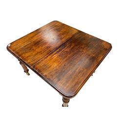 19th century mahogany extending dining table, moulded rectangular top with rounded corners, on turned and fluted supports with brass and ceramic castors