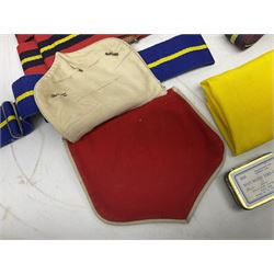 Miscellaneous militaria including two Royal Artillery and one Royal Horse Artillery stable belts; Northamptonshire Regiment trench art brass shell case lighter; unused Matchless Fire-Set; pocket knives and multi-tool; lanyards; oak shield with York & Lancaster crest etc