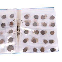 Great British pre-1947 silver coins, including two shillings, four florins, and two half crowns, and further pre decimal coins, in blue ring binder folder