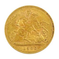 Queen Victoria 1900 gold half sovereign coin