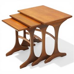 Victor Wilkins for G-Plan - 1970s teak 'Fresco' nest of three tables, rectangular top over...