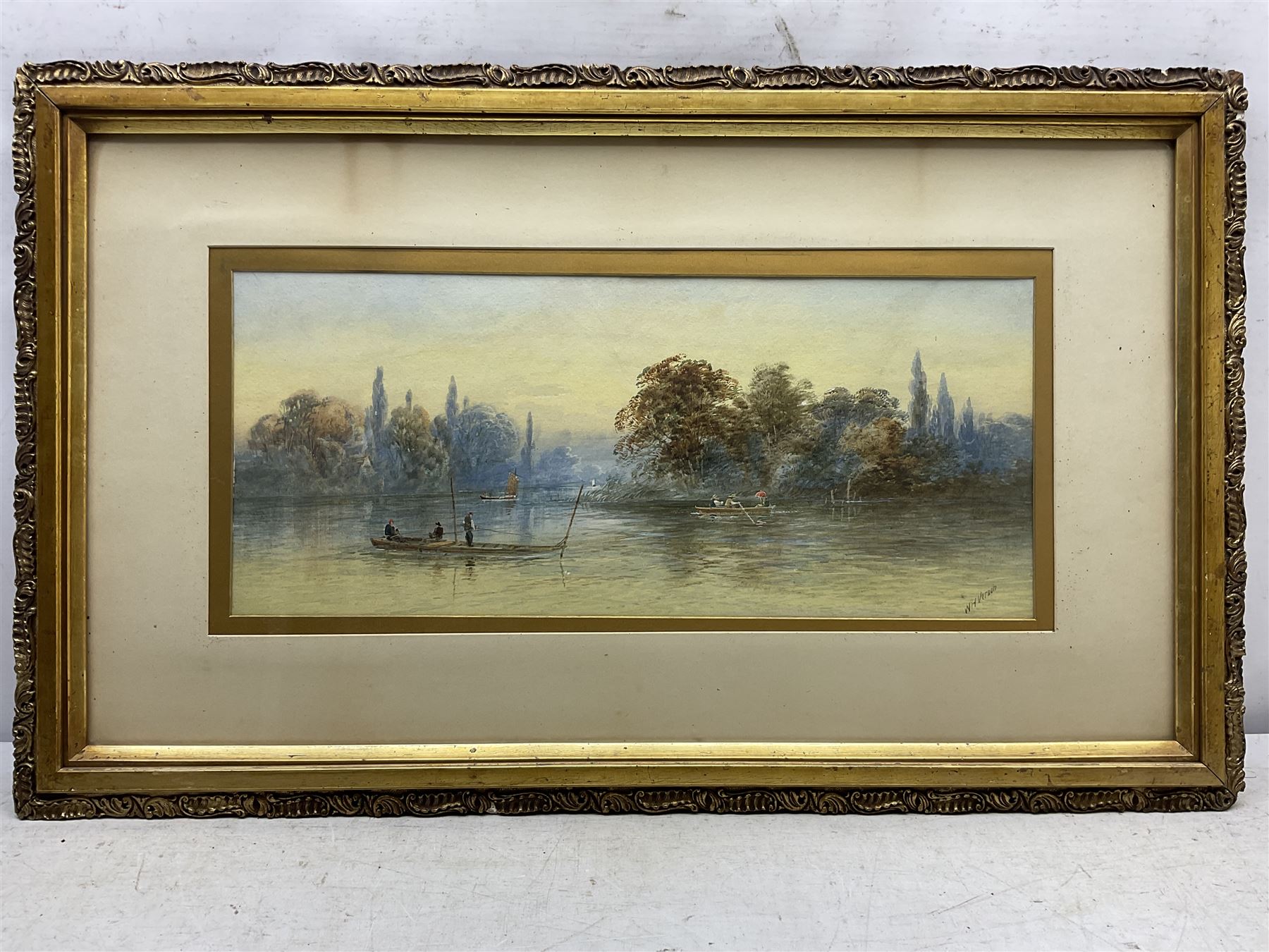 William Henry Vernon (British 1820-1909): Punting on the River, watercolour signed 23cm x 53cm
