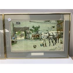 Four framed prints and pictures, including coach scenes, silk embroidery of bird, etc  
Coach prints different vendor - RTV 3 gilt frames