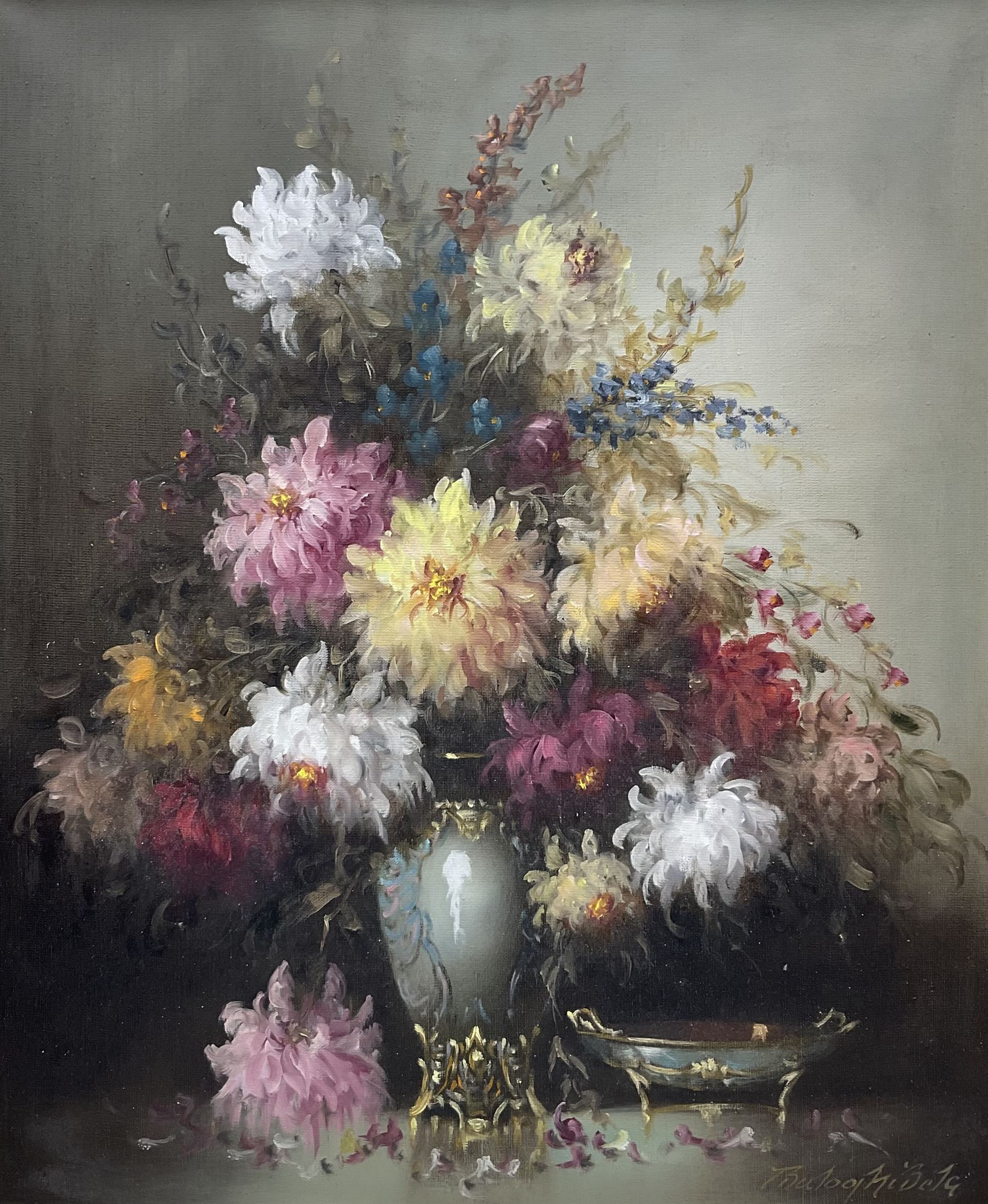 Balogh Bela (Hungarian 1909-?): Still Life of Flowers, oil on canvas signed 60cm x 50cm 