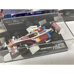 Pauls Model Art Minichamps Formula - ten 1:43 scale die-cast models of racing cars in plastic display cases (10)