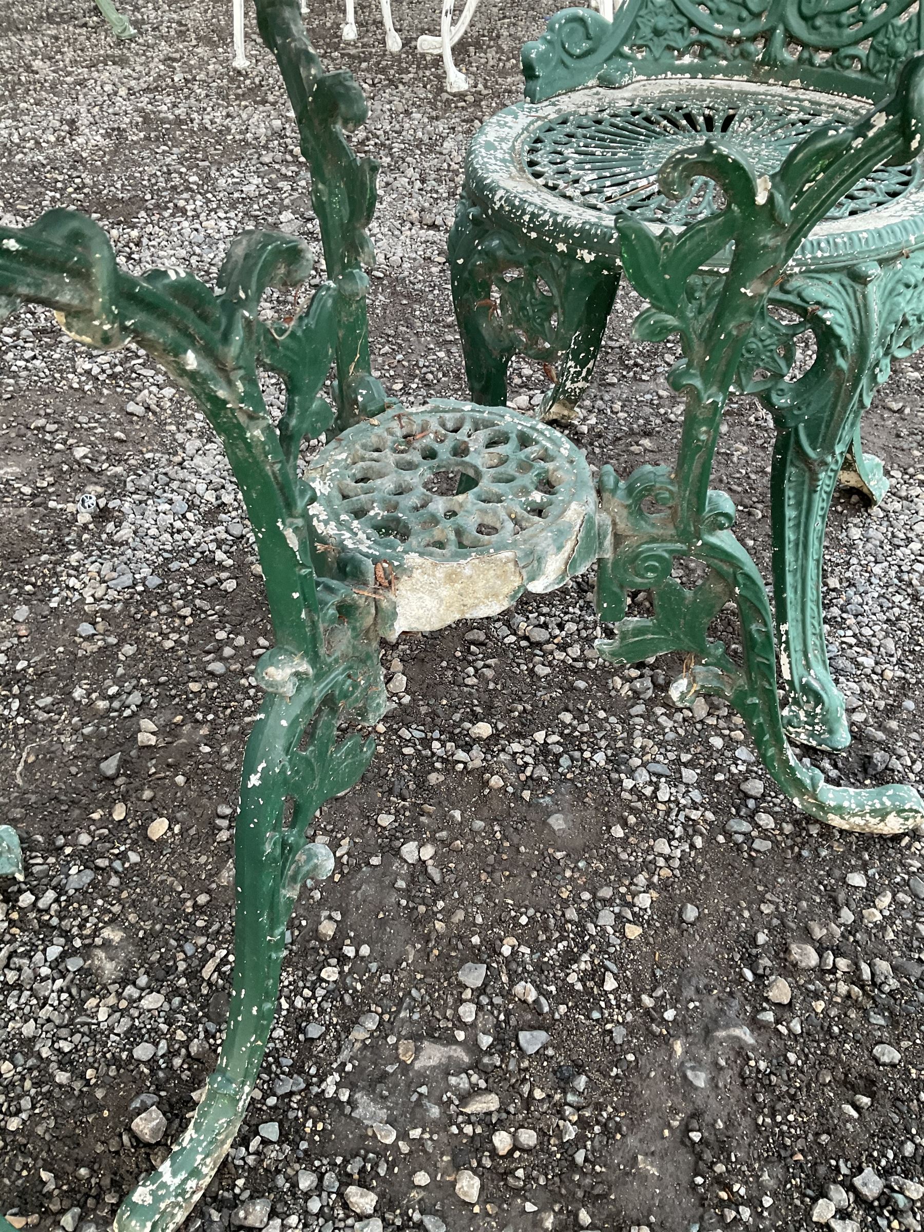 Painted aluminium circular garden table and three chairs - THIS LOT IS TO BE COLLECTED BY APPOINTMENT FROM DUGGLEBY STORAGE, GREAT HILL, EASTFIELD, SCARBOROUGH, YO11 3TX