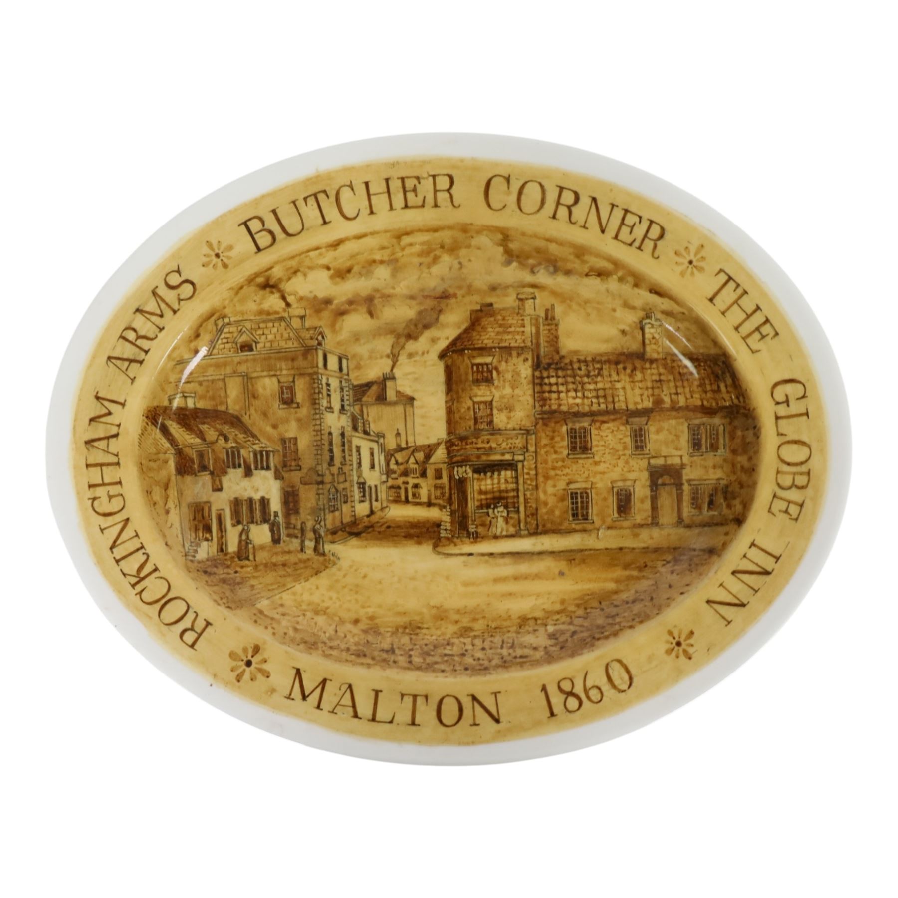Pair of oval plates painted with Malton scenes, L35cm