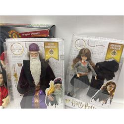 Three Mattel carded Harry Potter dolls - Harry, Hermione & Dumbledore; Vivid Imaginations Take That Robbie doll; all boxed; three Manchester United figures of players (one boxed); and The Simpsons 3-D Chess Game; boxed