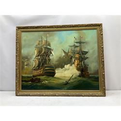 Dion Pears (British 1829-1985): French and British Men O' War, oil on canvas signed 70cm x 90cm