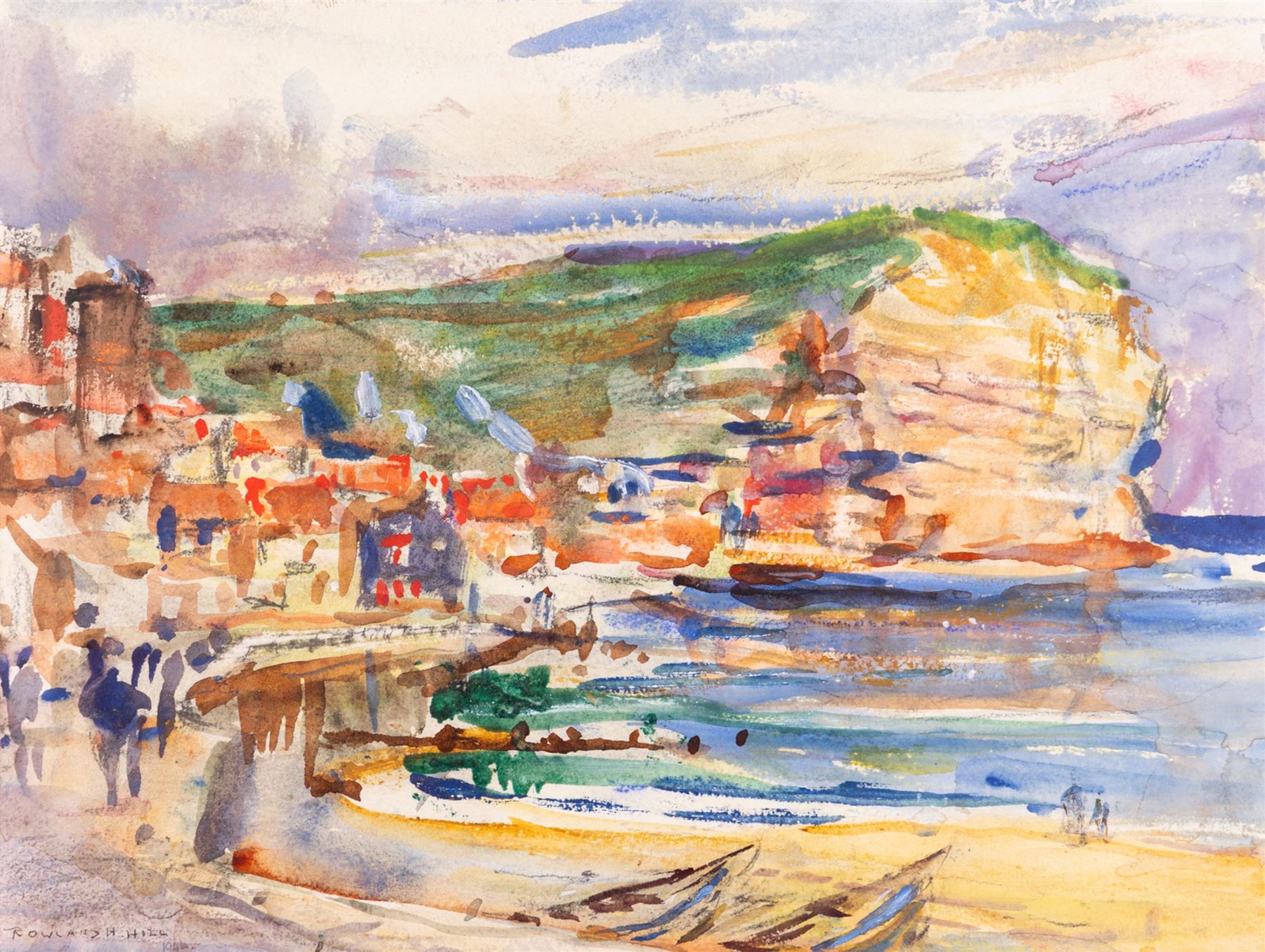Rowland Henry Hill (Staithes Group 1873-1952): A Colourful Day - Staithes, watercolour signed 22cm x 30cm
