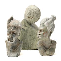 Carved African stone sculptural bust, attributed to Vanassa Rangisse, faint marks to base,...