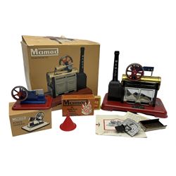 Mamod SP2 stationary steam engine in original box, with burner, solid fuel tablets, funnel and power hammer in box