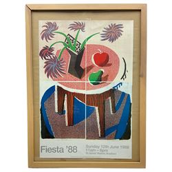 After David Hockney (British 1937-): 'Flowers Apple and Pear on a Table' Fiesta '88 Bradford, colour lithograph exhibition poster 63cm x 43cm