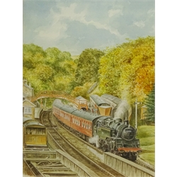  Glyn Hutchins (British 20th century): Steam Train Passing Through Goathland Station, watercolour signed 40.5cm x 30.5cm  