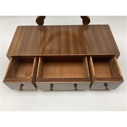 19th century inlaid mahogany dressing table mirror, with three drawers to base, H58cm