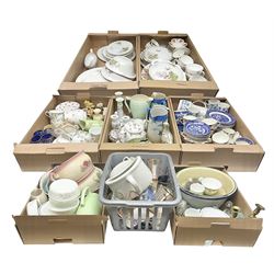 Quantity of ceramics and glassware etc, to include Myott China Lyke dinner wares, Sylvac vase, Carlton Ware jug, tea sets etc in eight boxes