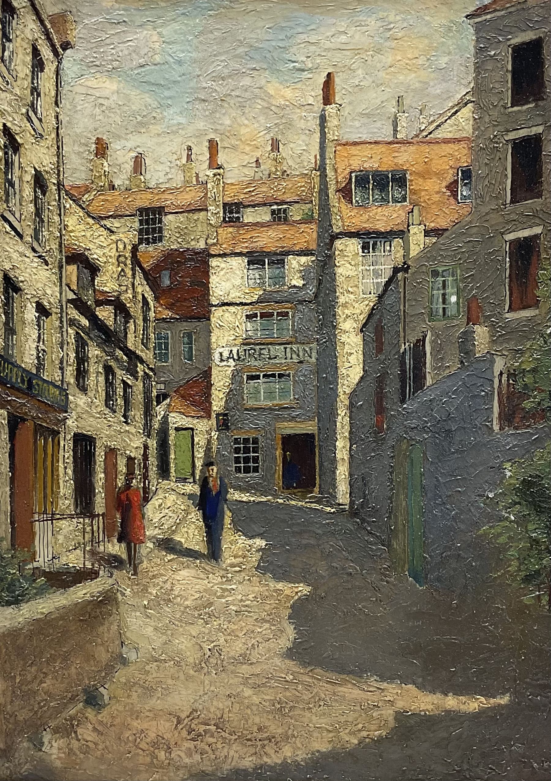 English School (20th century): 'The Laurel Inn - Robin Hoods Bay', oil on board unsigned 52cm x 37cm
