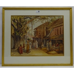  A* C* (19th/20th century): Indian Street Market, watercolour signed  with monogram 37cm x 49cm  