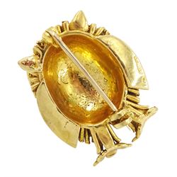 9ct gold owl brooch, with round cut and marquise cut sapphire set eyes, London 1967