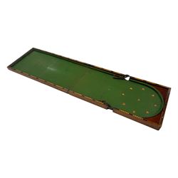 19th century mahogany cased bagatelle board, hinged case opening to reveal baize playing surface 