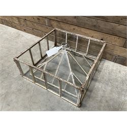 Victorian painted iron framed square garden cloche lantern, with associated sides (larger than the top piece), no fittings