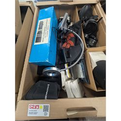 Collection of photography equipment, including flashes, hoods, filters, telephoto lens, bags, etc