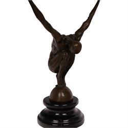 After Milo - bronze figure of a man in perfect balance, bearing signature and foundry mark, overall H29cm