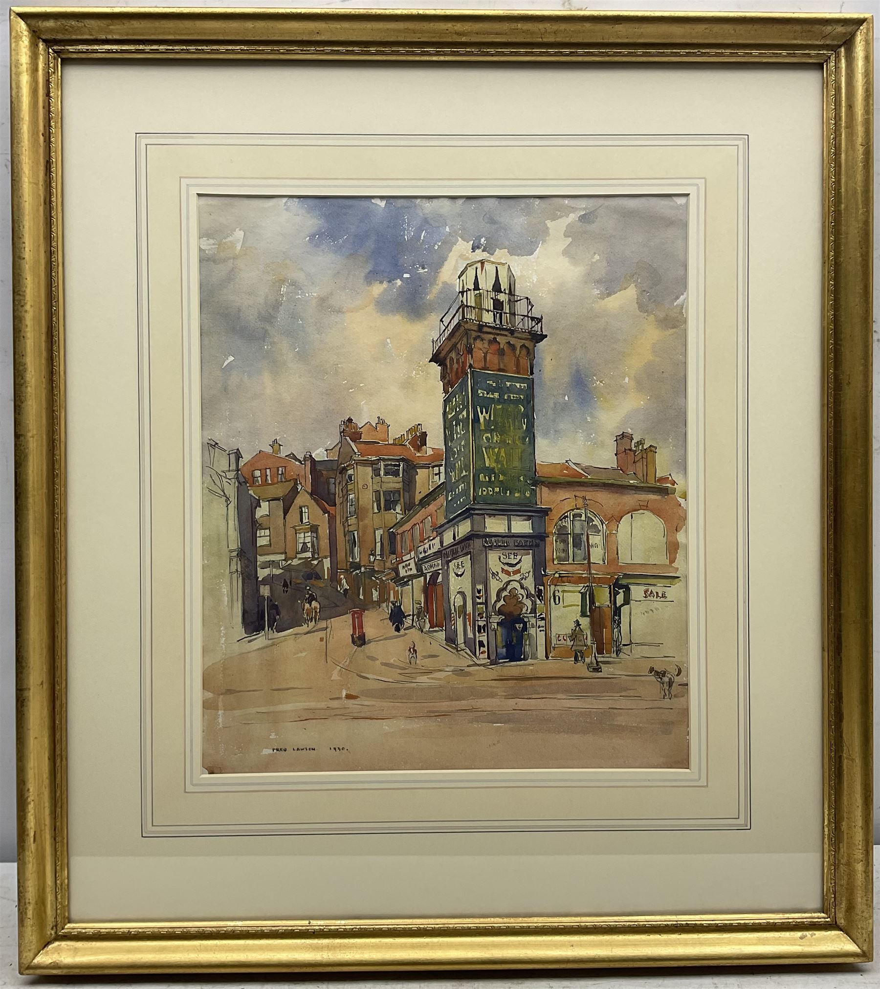 Fred Lawson (British 1888-1968): 'Wizard on the Wall' - Bland's Cliff Scarborough, watercolour and pencil signed and dated 1930, 37cm x 31cm