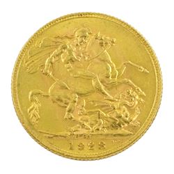 King George V 1928 gold full sovereign coin, Pretoria mint