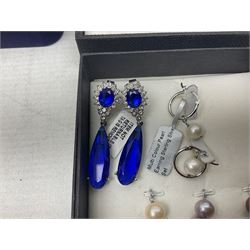 Silver-gilt drip design Lucy Q necklace, designed by Lucy Quartermaine, amber necklaces, silver-gilt stone set heart pendant, 10ct gold single stone set stud earrings, silver interchangeable pearl hoop earrings and a collection of costume jewellery and wristwatches 