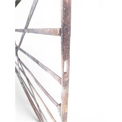 19th century Regency design painted wrought iron country estate gate, strapwork detail with five cast motifs, stamped W & J Rodenhurst, Drayton