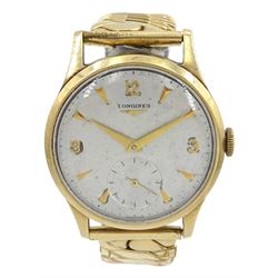 Longines gentleman's 9ct gold manual wind presentation wristwatch Cal. 1268Z, serial No. 11270399, Birmingham 1961, on expanding gilt strap