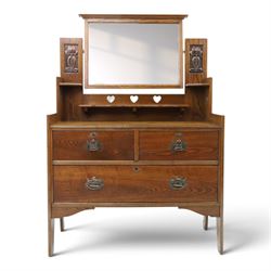 Shapland & Petter - oak mirrored dressing chest, tilted mirror flanked by tulip carved sup...