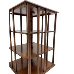 Edwardian mahogany revolving library bookcase, square form with four tiers