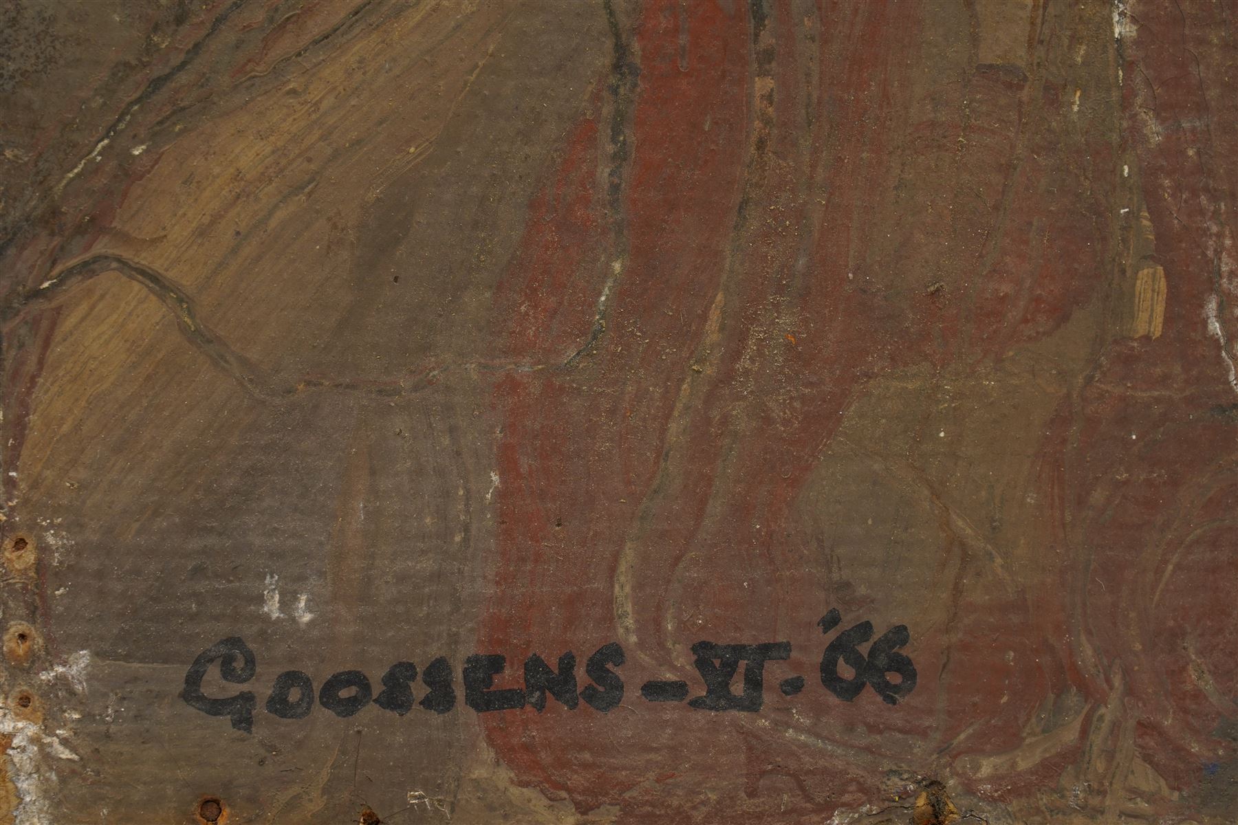 Anton Goossens (Belgian, 1903-1980): Abstract Face, oil on cardboard signed and dated '66, 122cm x 90cm 