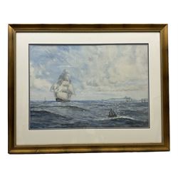 W Gibson (British early 20th century): Barque in Full Sail off Whitby, watercolour signed 46cm x 65cm