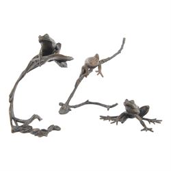 Michael Simpson (British Contemporary): Perching Frogs, set of three limited edition bronz...