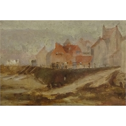  Staithes Group (19th/20th century): 'A Misty Morning at Staithes - Low Tide', oil on board unsigned 16.5cm x 24cm  