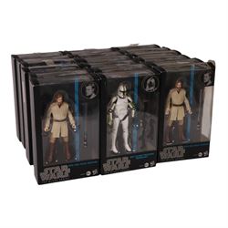 Complete set of sixteen Star Wars The Black Series Blue Wave action figures, comprising Sandtrooper, Darth Vader, Luke Skywalker, Chewbacca, Tie Pilot, Yoda, Clone Trooper Sergeant, two Obi-Wan Kenobi figures, Han Solo, Bossk, Emperor Palpatine, Luke Skywalker, Clone Trooper Captain, Clone Commander Cody, IG-88 and Princess Leia Organa, together with Boba Fett Prototype Armour figure, all boxed  (18)