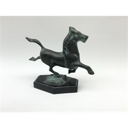 Chinese bronzed Flying Horse of Gansu, modelled upon a flying swallow, on base, horse L17.5cm